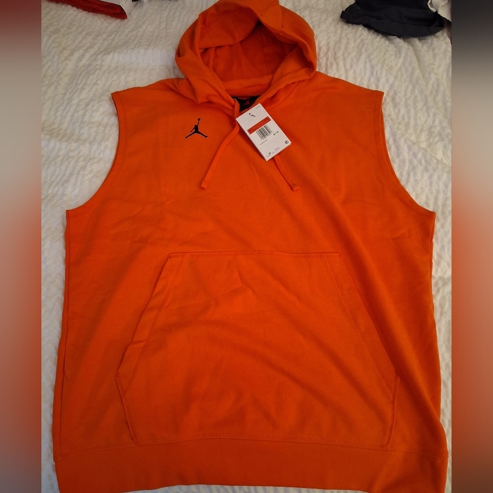 Jordan Orange Sleeveless Training Hoodie with Black Logo
